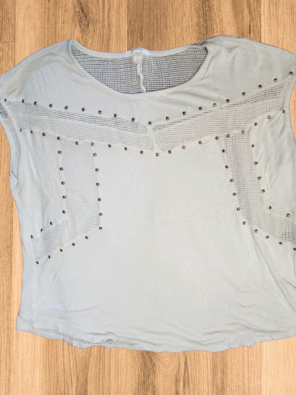 @) Maurice's Size 0 Ivory Studded Mesh Short Sleeve Top Plus Size